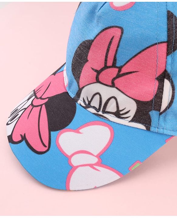Babyhug Disney Cotton Woven Summer Cap with Minnie Mouse Print Blue - Diameter 17 cm