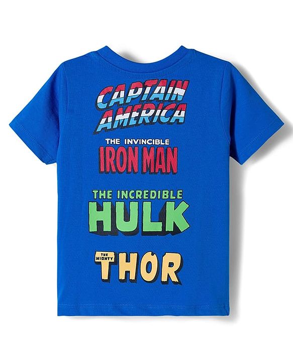 Babyhug Marvel Single Jersey Knit Half Sleeves T-Shirt with Avengers Graphic - Blue