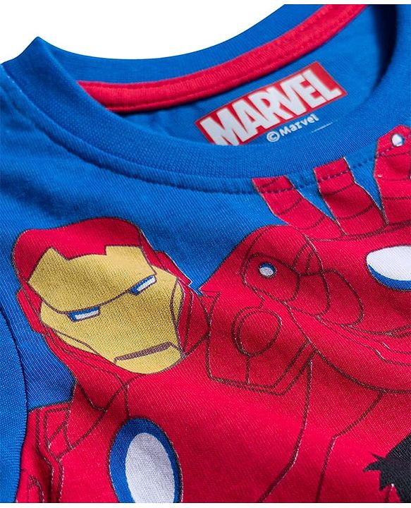 Babyhug Marvel Single Jersey Knit Half Sleeves T-Shirt with Avengers Graphic - Blue