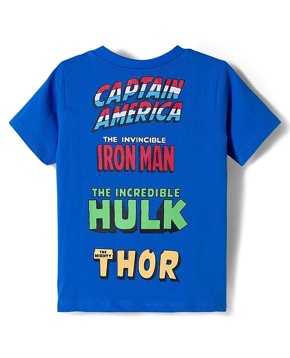 Babyhug Marvel Single Jersey Knit Half Sleeves T-Shirt with Avengers Graphic - Blue
