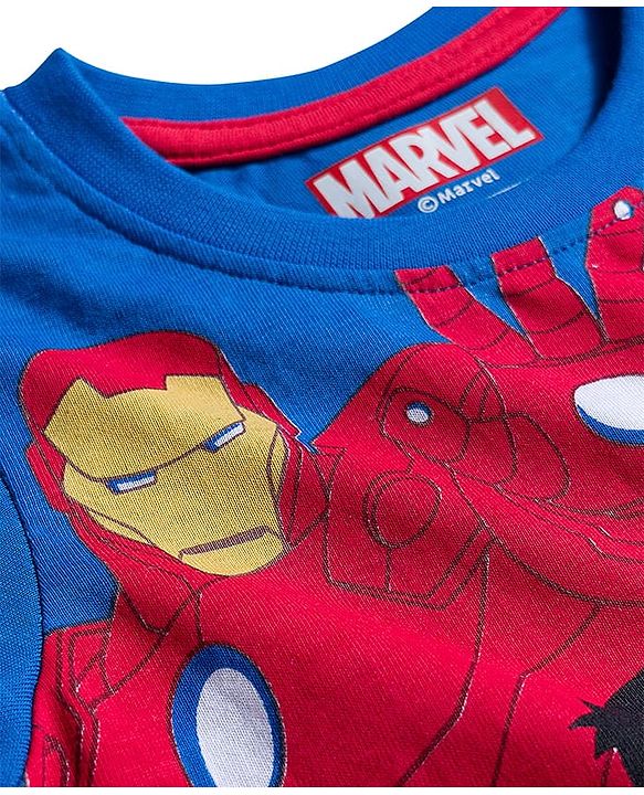 Babyhug Marvel Single Jersey Knit Half Sleeves T-Shirt with Avengers Graphic - Blue