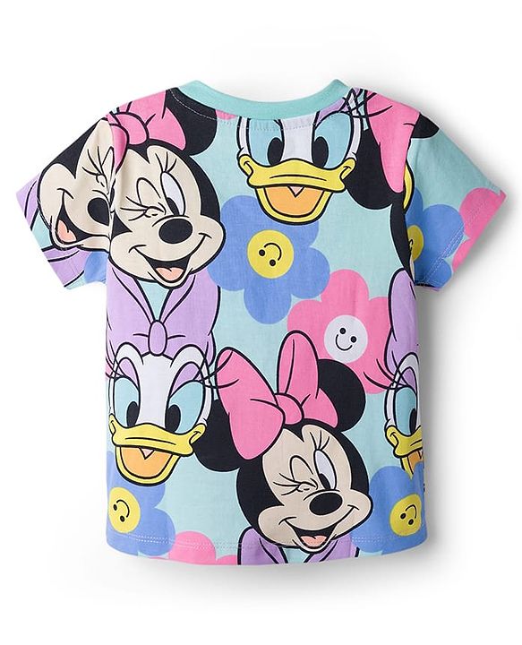 Babyhug Disney Single Jersey Knit Half Sleeves T-Shirt with Minnie Mouse & Daisy Print - Light Blue
