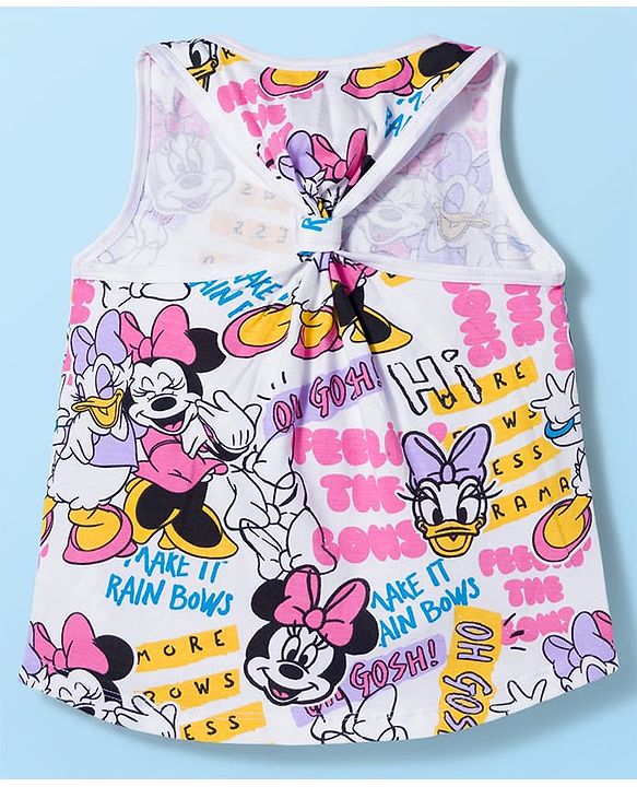 Babyhug Disney Single Jersey Knit Sleeveless T-Shirt & Shorts Set With Minnie Mouse Graphics - White & Pink