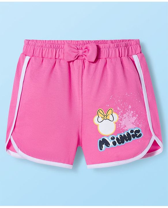 Babyhug Disney Single Jersey Knit Sleeveless T-Shirt & Shorts Set With Minnie Mouse Graphics - White & Pink