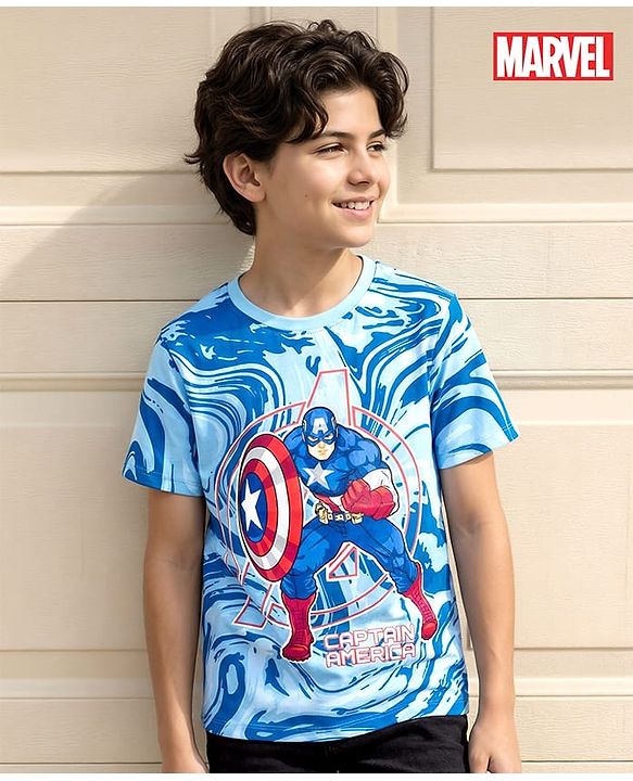 Pine Kids Marvel Single Jersey Knit Half Sleeves T-Shirt with Captain America Graphic - Multicolor