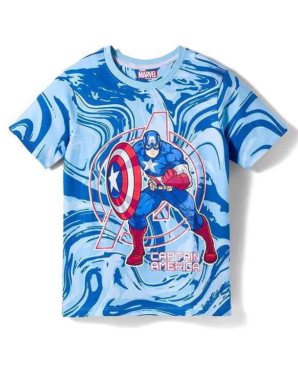 Pine Kids Marvel Single Jersey Knit Half Sleeves T-Shirt with Captain America Graphic - Multicolor