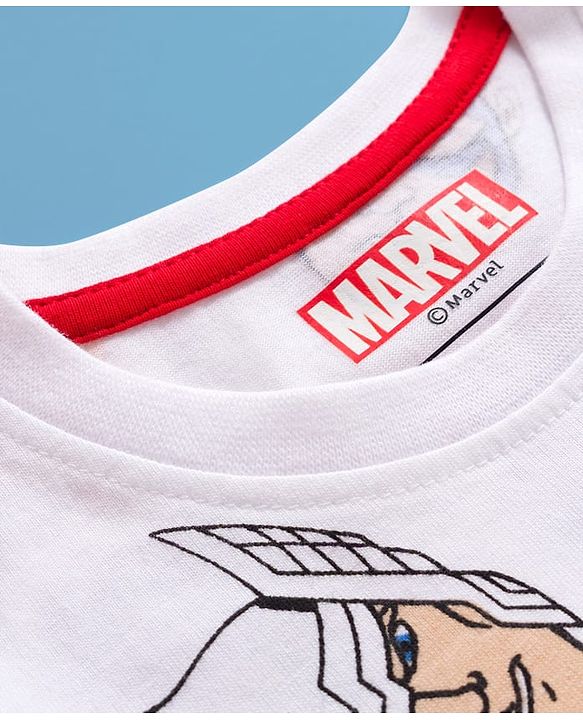 Babyhug Marvel Single Jersey Knit Full Sleeves Co-ords Night Suit With Avengers Print - White