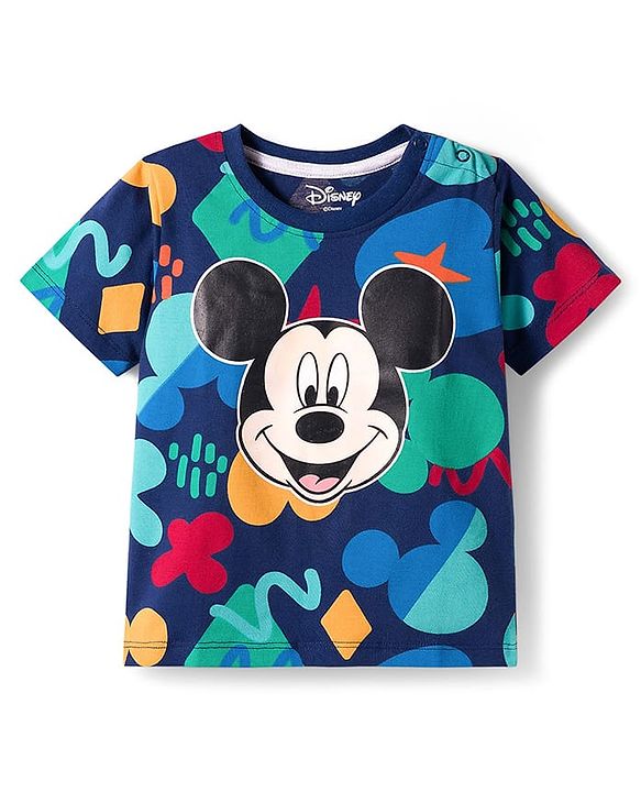 Babyhug Disney Single Jersey Knit Half Sleeves T-Shirt & Shorts Co-ord Set With Mickey Mouse Graphics - Navy Blue