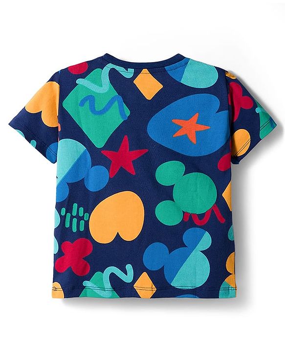 Babyhug Disney Single Jersey Knit Half Sleeves T-Shirt & Shorts Co-ord Set With Mickey Mouse Graphics - Navy Blue