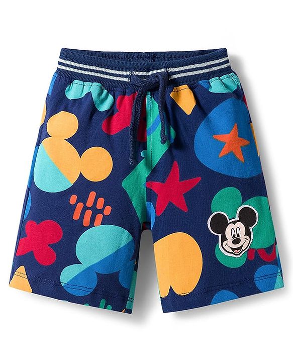 Babyhug Disney Single Jersey Knit Half Sleeves T-Shirt & Shorts Co-ord Set With Mickey Mouse Graphics - Navy Blue