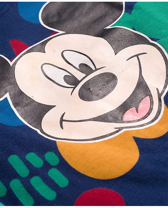 Babyhug Disney Single Jersey Knit Half Sleeves T-Shirt & Shorts Co-ord Set With Mickey Mouse Graphics - Navy Blue