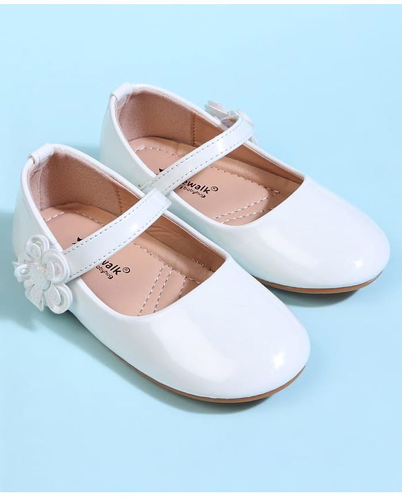 Cute Walk by Babyhug Velcro Closure Ballerina With Floral Applique - White