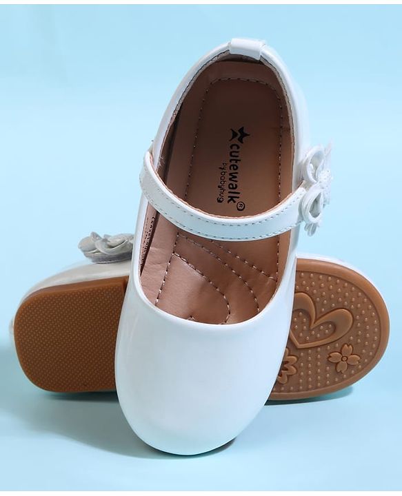 Cute Walk by Babyhug Velcro Closure Ballerina With Floral Applique - White