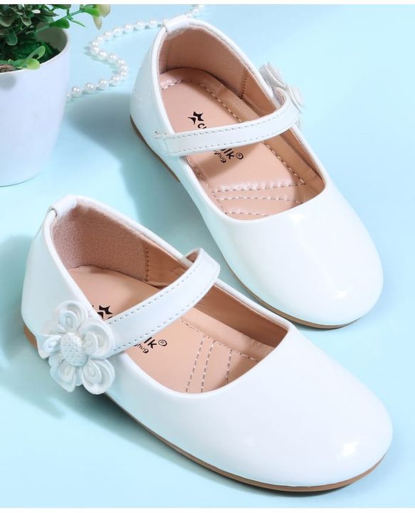 Cute Walk by Babyhug Velcro Closure Ballerina With Floral Applique - White
