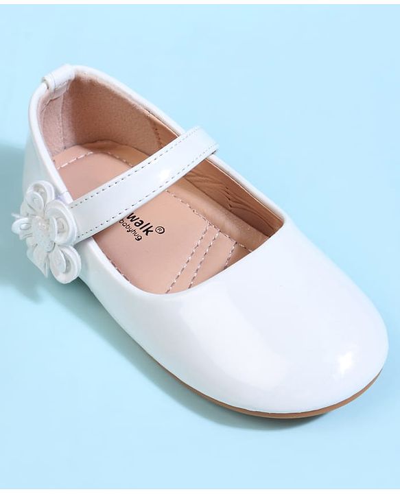 Cute Walk by Babyhug Velcro Closure Ballerina With Floral Applique - White