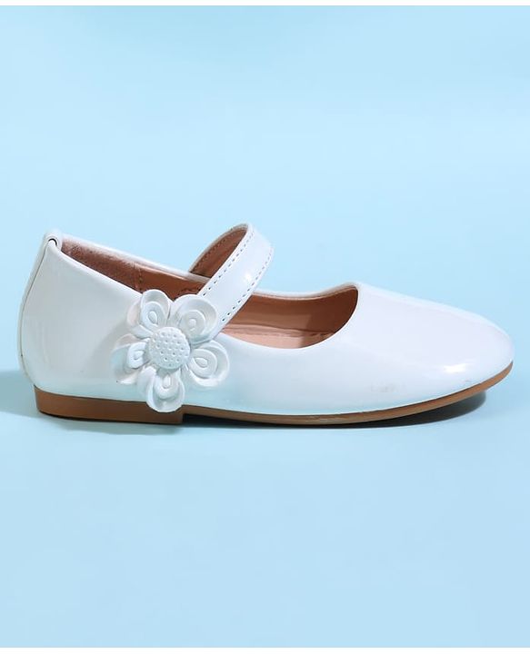 Cute Walk by Babyhug Velcro Closure Ballerina With Floral Applique - White