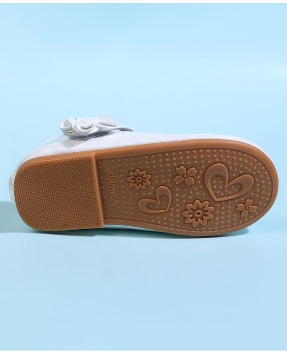 Cute Walk by Babyhug Velcro Closure Ballerina With Floral Applique - White
