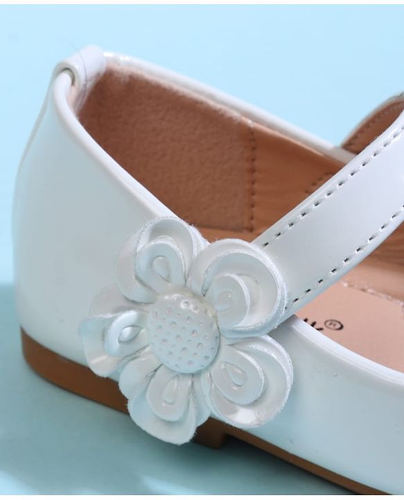 Cute Walk by Babyhug Velcro Closure Ballerina With Floral Applique - White