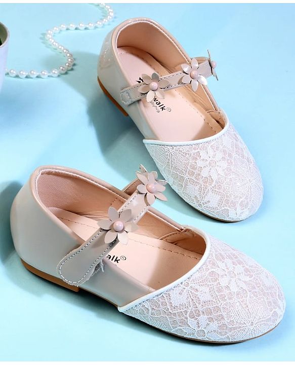 Cute Walk by Babyhug Ballerina With Velcro Closure & Floral Applique - Beige