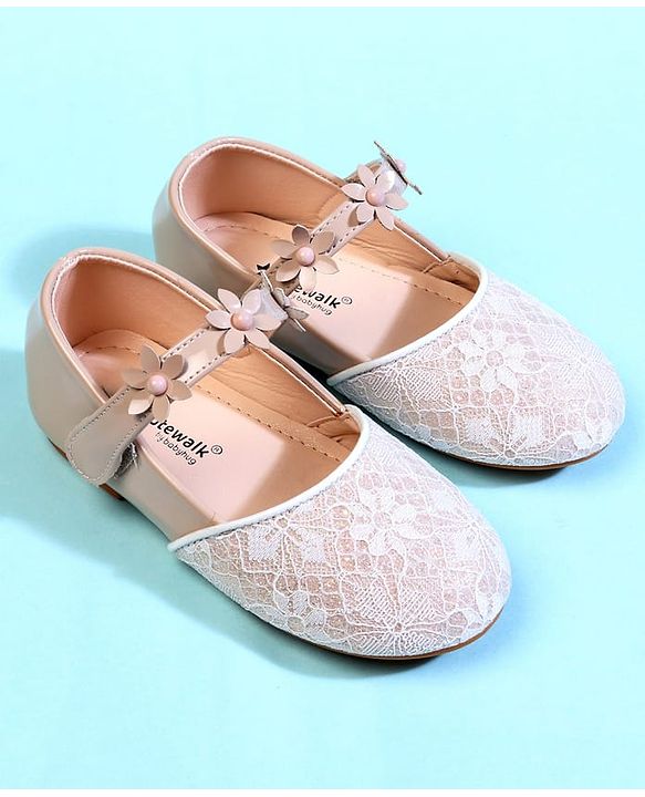 Cute Walk by Babyhug Ballerina With Velcro Closure & Floral Applique - Beige