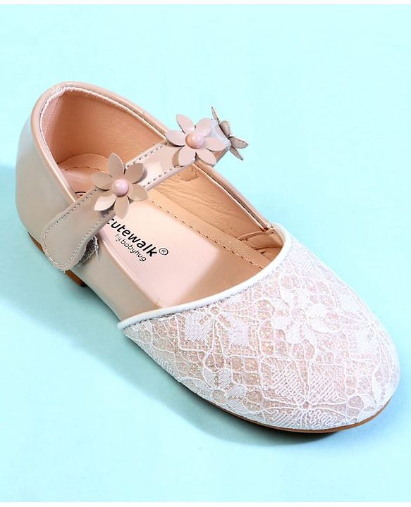 Cute Walk by Babyhug Ballerina With Velcro Closure & Floral Applique - Beige
