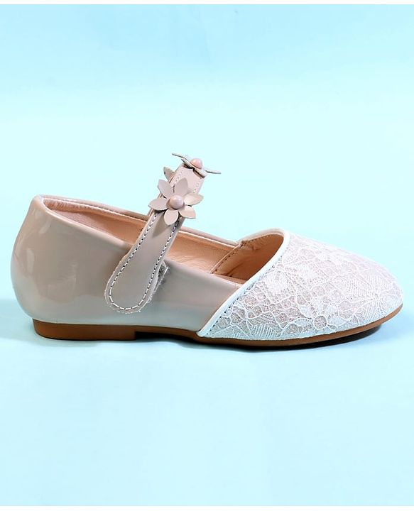 Cute Walk by Babyhug Ballerina With Velcro Closure & Floral Applique - Beige
