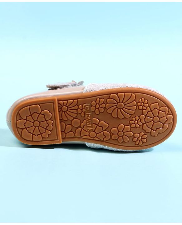 Cute Walk by Babyhug Ballerina With Velcro Closure & Floral Applique - Beige