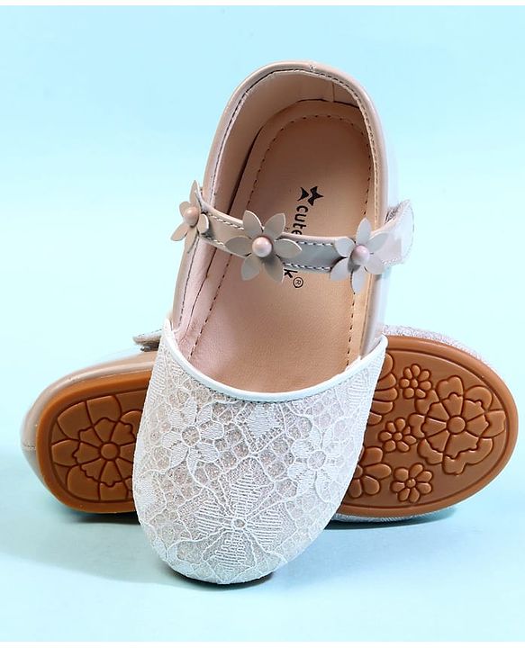 Cute Walk by Babyhug Ballerina With Velcro Closure & Floral Applique - Beige
