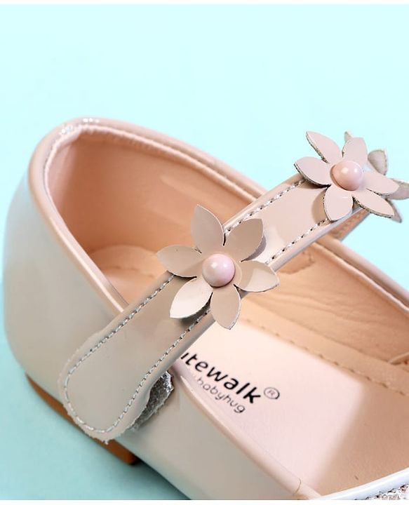 Cute Walk by Babyhug Ballerina With Velcro Closure & Floral Applique - Beige