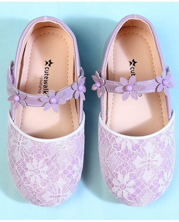 Cute Walk by Babyhug Ballerina With Velcro Closure & Floral Applique - Beige