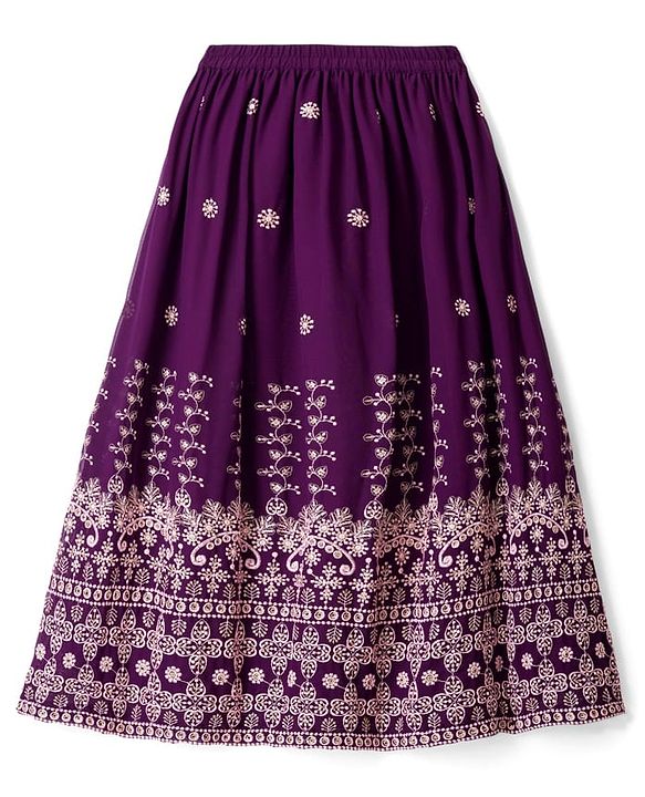 Pine Kids Woven Half Sleeves Lehenga Choli Set With Floral Embroidery & Dupatta - Wine