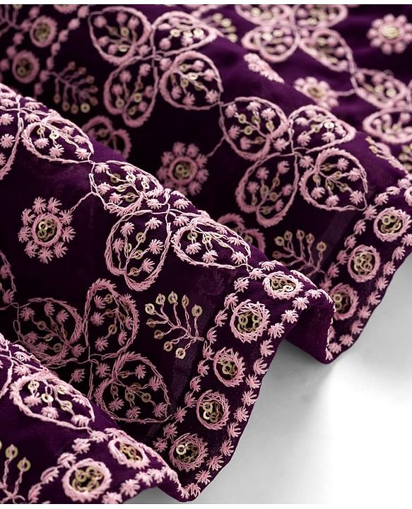 Pine Kids Woven Half Sleeves Lehenga Choli Set With Floral Embroidery & Dupatta - Wine