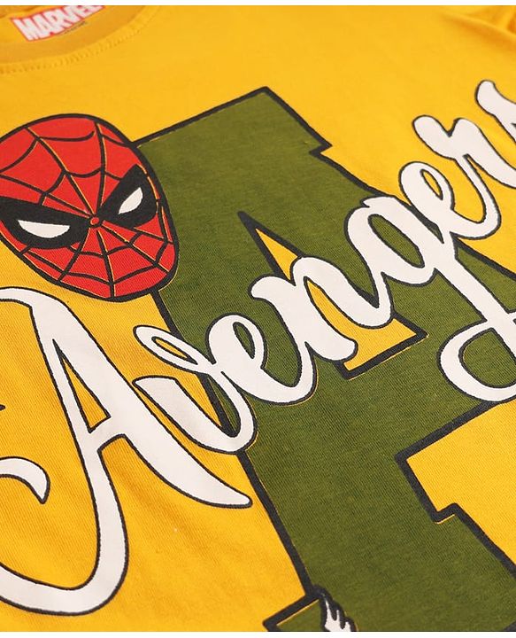 Pine Kids Marvel Single Jersey Knit Full Sleeves T-Shirt & Pyjama Night Suit With Avengers Graphics - Yellow & Olive Green