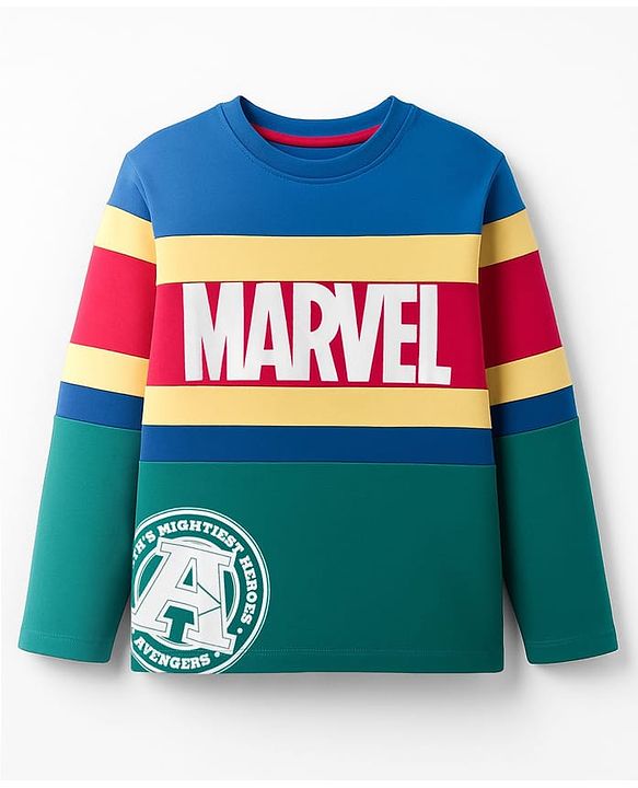 Pine Kids Marvel Single Jersey Knit Full Sleeves Cut & Sew T-Shirt with Avengers Graphic - Multicolor