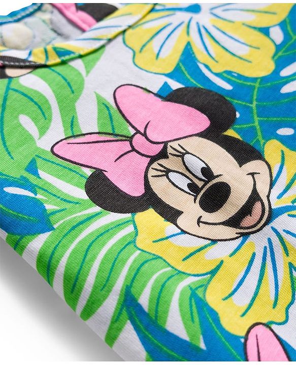 Babyhug Disney Single Jersey Knit Half Sleeves Top  & Denim Skirt Set with Minnie Mouse Graphic & Badge Detailing - Multicolor