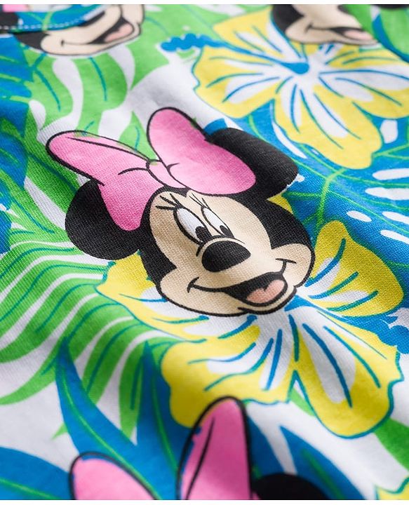 Babyhug Disney Single Jersey Knit Half Sleeves Top  & Denim Skirt Set with Minnie Mouse Graphic & Badge Detailing - Multicolor