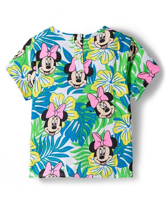 Babyhug Disney Single Jersey Knit Half Sleeves Top  & Denim Skirt Set with Minnie Mouse Graphic & Badge Detailing - Multicolor