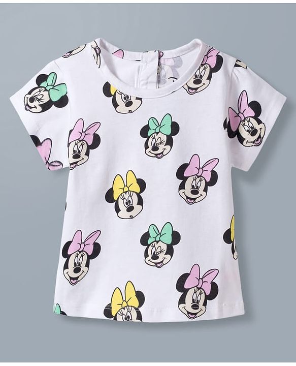Babyhug Disney Single Jersey Knit Half Sleeves Top & Denim Skirt Set with Minnie Mouse Graphic - Multicolor
