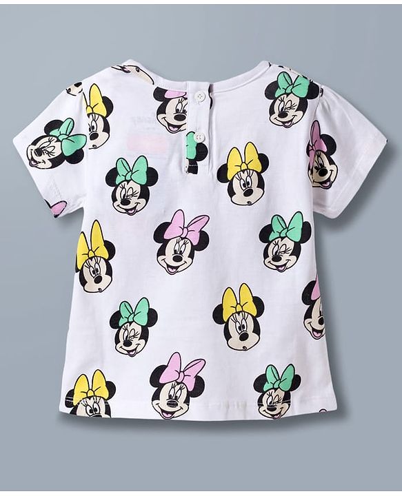 Babyhug Disney Single Jersey Knit Half Sleeves Top & Denim Skirt Set with Minnie Mouse Graphic - Multicolor