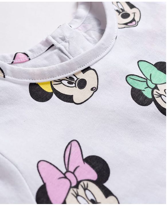 Babyhug Disney Single Jersey Knit Half Sleeves Top & Denim Skirt Set with Minnie Mouse Graphic - Multicolor
