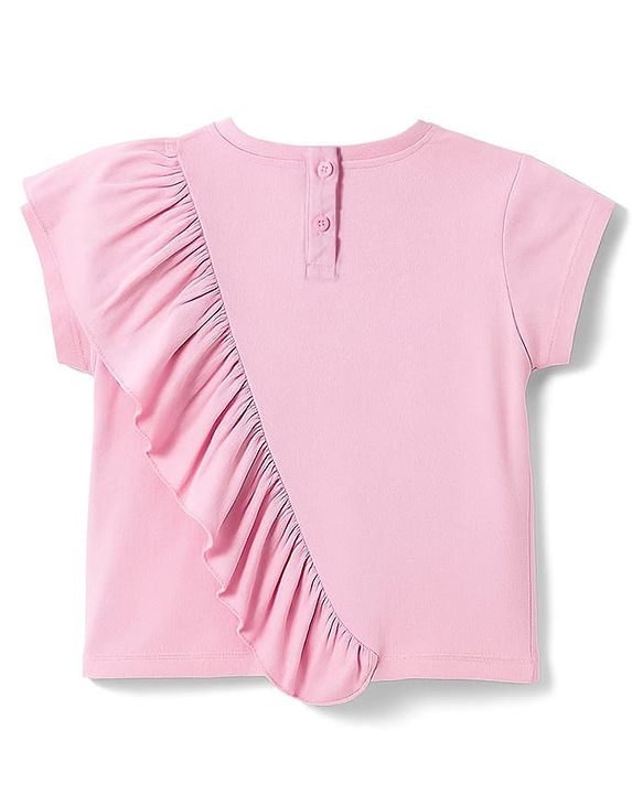 Babyhug Disney Single Jersey Knit Half Sleeves Top & Denim Skirt Set With Aristocrats Marie Graphics - Pink & Blue