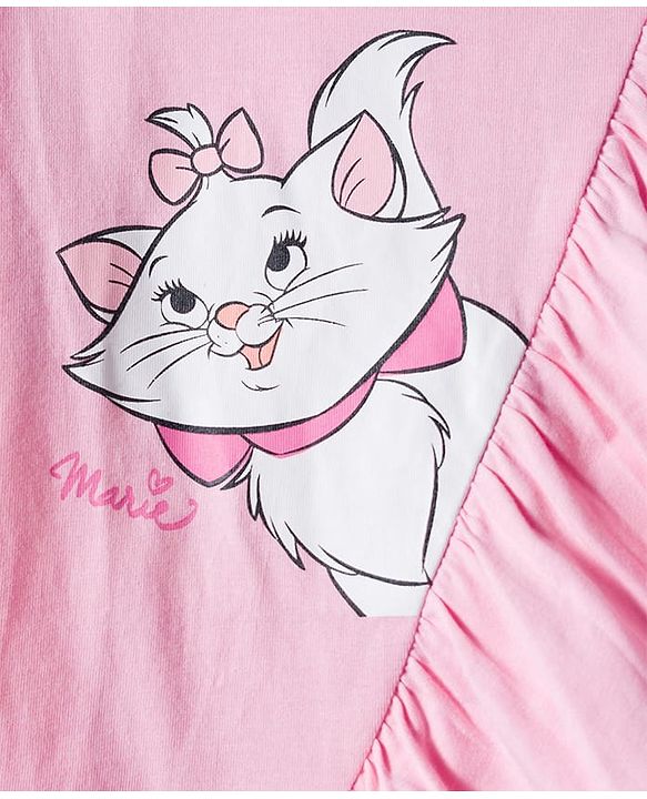 Babyhug Disney Single Jersey Knit Half Sleeves Top & Denim Skirt Set With Aristocrats Marie Graphics - Pink & Blue