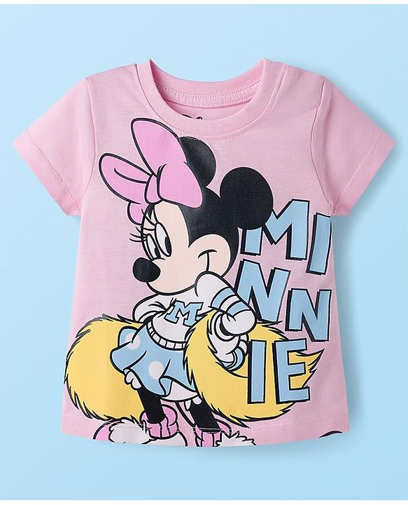 Babyhug Disney Single Jersey Knit Half Sleeves T-Shirts & Shorts Set with Minnie Mouse Graphic - Multicolor