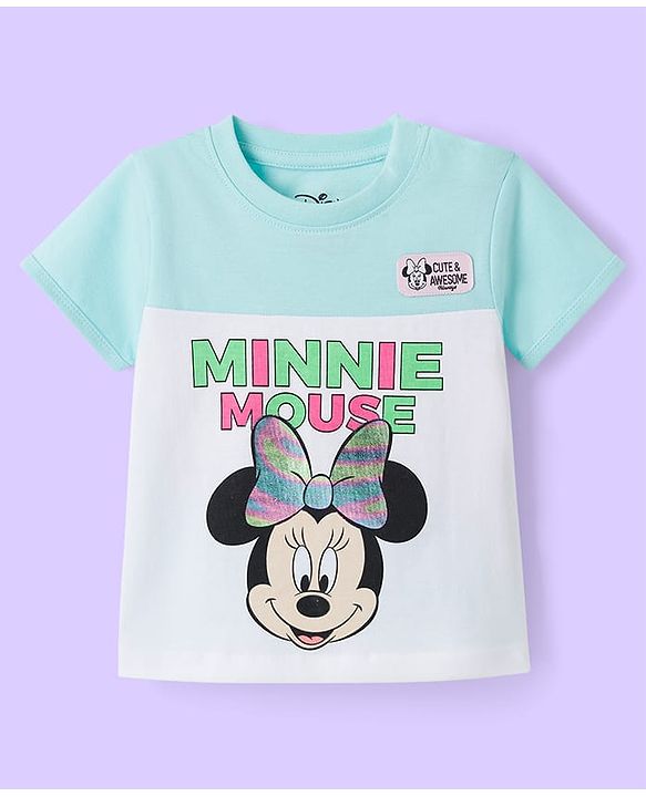Babyhug Disney Single Jersey Knit Half Sleeves Cut & Sew T-Shirt & Shorts Set with Minnie Moues Graphic & Badge Detailing - Multicolor