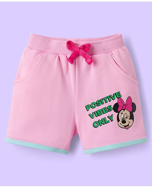 Babyhug Disney Single Jersey Knit Half Sleeves Cut & Sew T-Shirt & Shorts Set with Minnie Moues Graphic & Badge Detailing - Multicolor