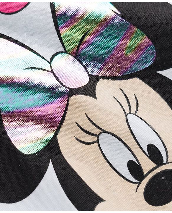 Babyhug Disney Single Jersey Knit Half Sleeves Cut & Sew T-Shirt & Shorts Set with Minnie Moues Graphic & Badge Detailing - Multicolor