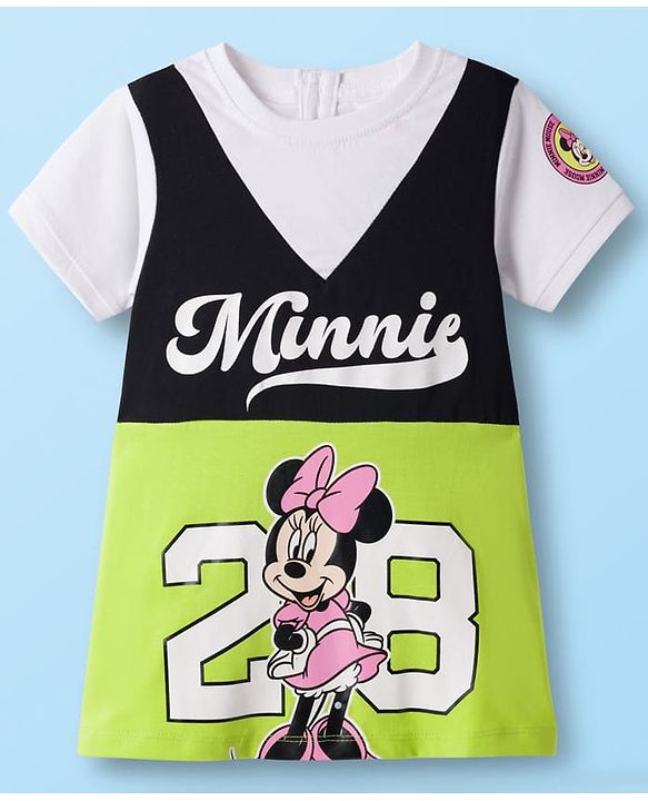 Babyhug Disney Single Jersey Knit Half Sleeves Dress with Minnie Mouse Graphic & Badge Detailing - Multicolor Babyhug Disney Single Jersey Knit Half Sleeves Dress with Minnie Mouse Graphic & Badge Detailing - Multicolor