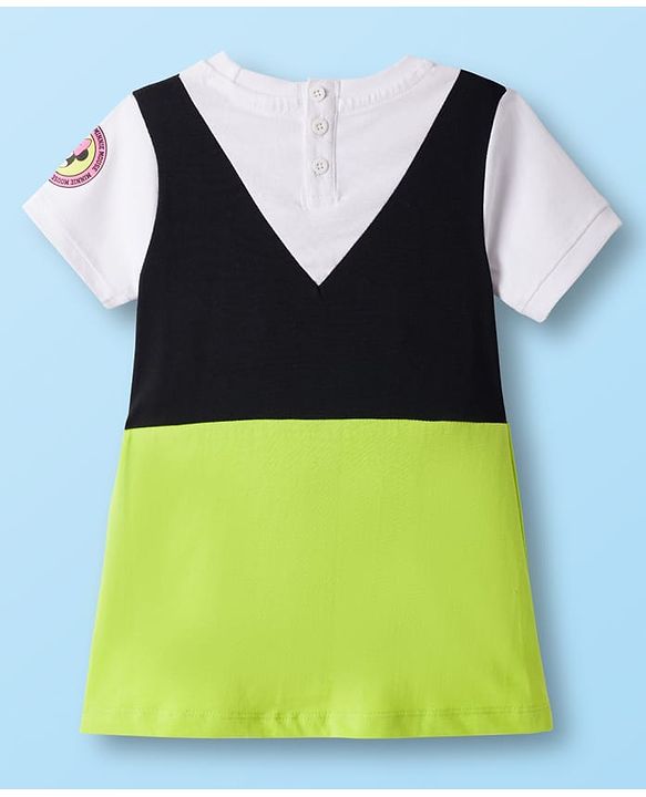 Babyhug Disney Single Jersey Knit Half Sleeves Dress with Minnie Mouse Graphic & Badge Detailing - Multicolor