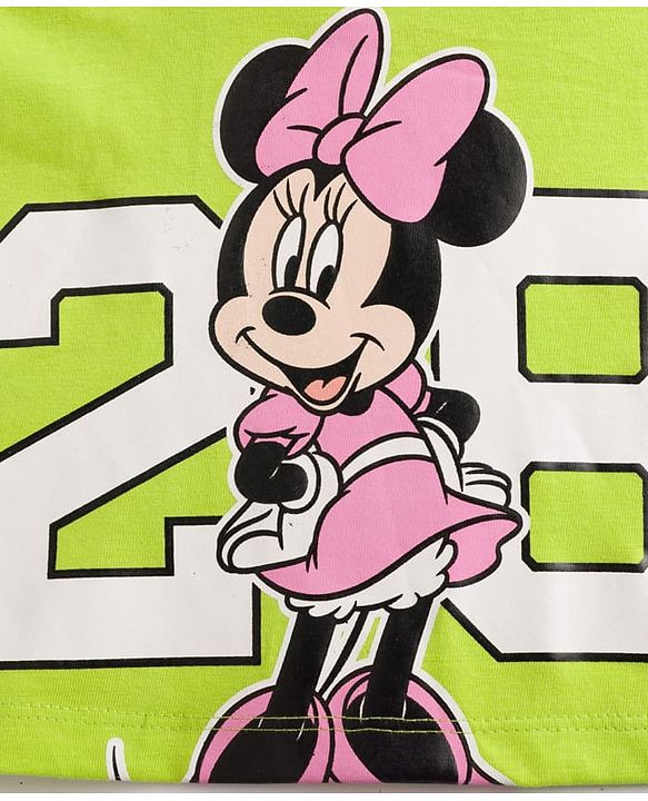 Babyhug Disney Single Jersey Knit Half Sleeves Dress with Minnie Mouse Graphic & Badge Detailing - Multicolor