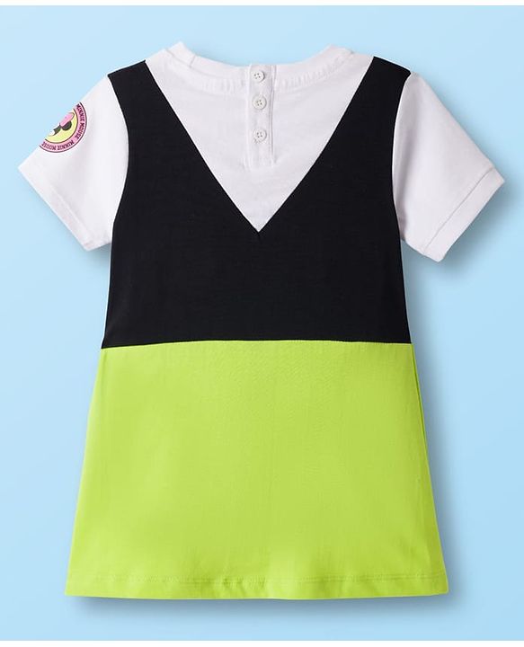 Babyhug Disney Single Jersey Knit Half Sleeves Dress with Minnie Mouse Graphic & Badge Detailing - Multicolor